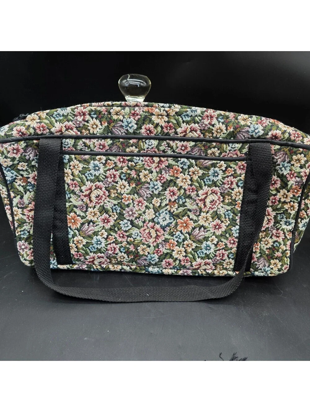 Vintage 90s Floral Tapestry Travel Bag Set 2pc Duffel Tote Makeup Cosmetic Case